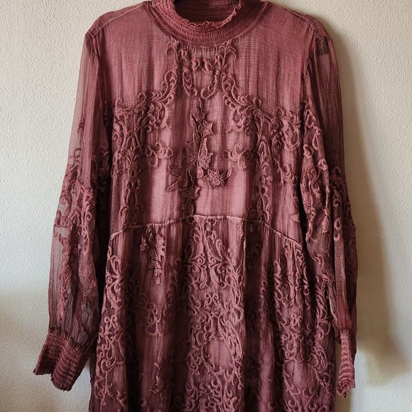 Soft Surroundings Dusty Rose Silk Lace Tunic Top/Mini Dress - Picture 1 of 8